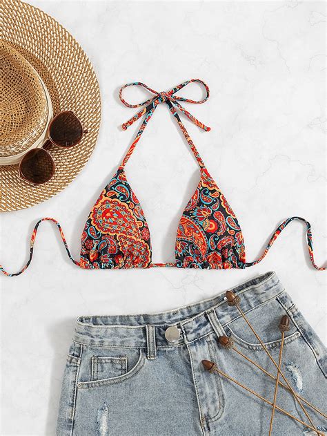 SHEIN Swim BohoFeel Paisley Print Halter Bikini Top SHEIN UK