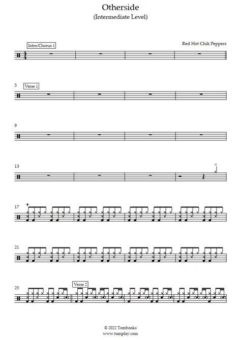 Otherside Livello Intermedio Red Hot Chili Peppers Spartito Per Batteria