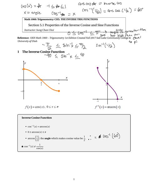 Properties of inverse cosine and sine functions - Math 1060 ...