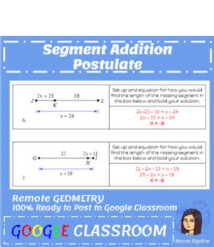 Segment Addition Postulate By Moore Algebra TPT