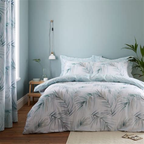 Serenity Palm Leaf Seafoam Duvet Cover And Pillowcase Set Dunelm