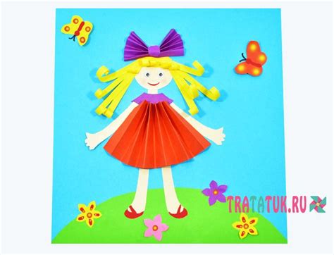 Аппликация «Девочка на лугу» - это объемная бумажная творческая работа ...