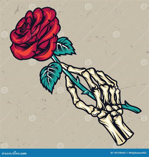 Colorful Skeleton Hand Holding Beautiful Rose Stock Vector ...