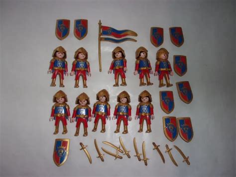 LOT DE PLAYMOBIL 10 Chevaliers Du Roi Lion Bleu Rouge Et Dore