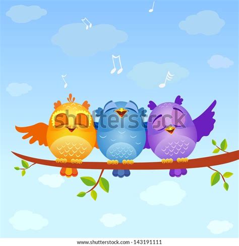 Illustration Funny Characters Birds Sing Stock Vector (Royalty Free ...