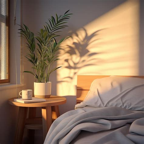 Premium AI Image | illustration of A simple bedroom with an indoor plant placed next