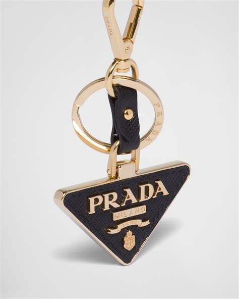 Black Saffiano Leather And Metal Keychain PRADA