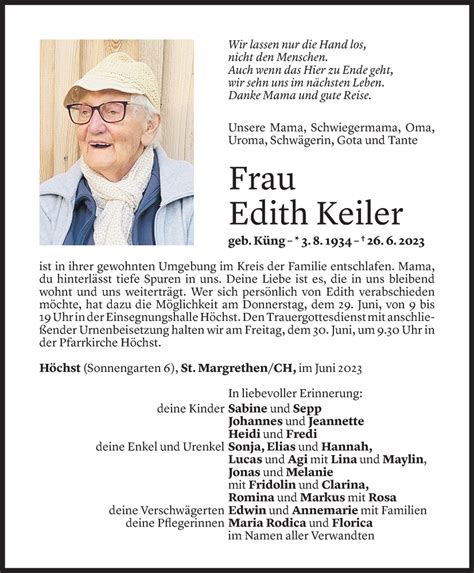 Todesanzeigen Von Edith Keiler Todesanzeigen Vorarlberger Nachrichten