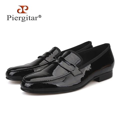 Piergitar Classic Designed Black Patent Leather Handmade Shoes Men