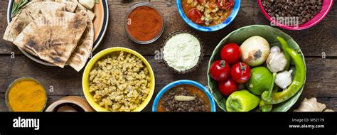 Various Indian and vegetarian dishes and snacks Stock Photo - Alamy