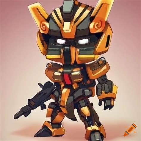 Chibi Female Gundam Robot With Black And Orange Metallic Armor On Craiyon