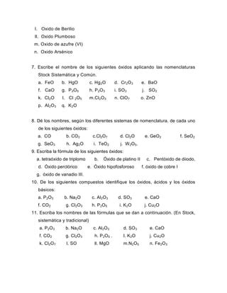 Actividad Nomenclatura De Oxidos Pdf