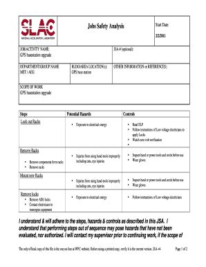 Fillable Online Group Slac Stanford Job Safety Analysis JSA Form