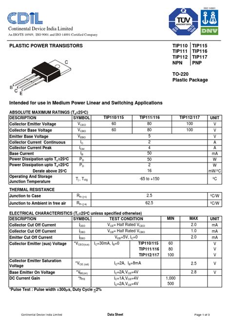 TIP116 Datasheet PDF CDIL