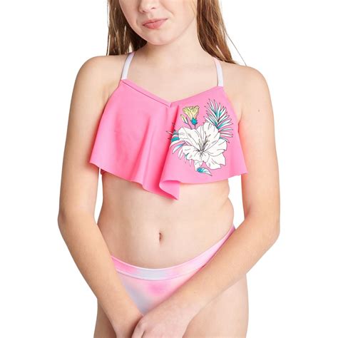 Justice Girls 2 Piece Flounce Top Bikini Swimsuit Size XL 16 18