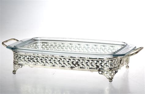 Vintage Silver Plated Serving Tray With Pyrex Dish