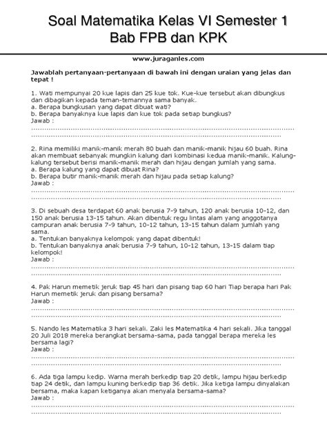 Soal Cerita Fpb Dan Kpk Kelas 6 Plus Kunci Jawaban 2 Pdf Pdf