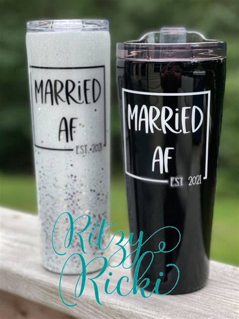 Bride And Groom Married Af Tumbler Set W Lid And Straw Etsy Wedding Tumblers Diy Wine Glasses