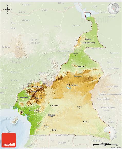 Physical 3d Map Of Cameroon Lighten