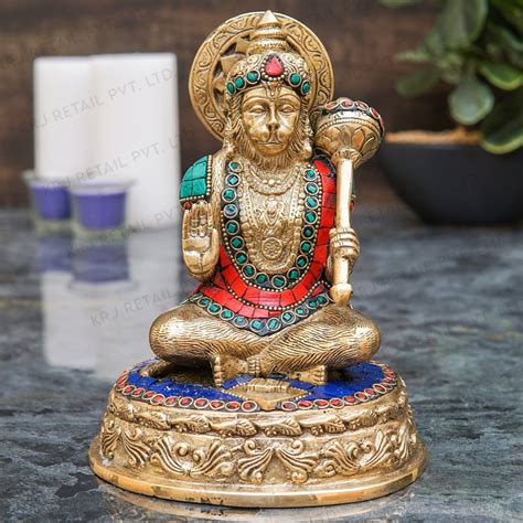 Brass Hanuman Idol Mahabali Hindu God Statue Home Puja Room Decor