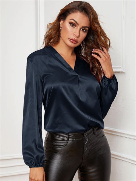 Bishop Sleeve Satin Top Satin Top Blouses Satin Blouse Lantern