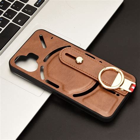 For Nothing Phone 2 Wristband Leather Back Phone Case Brown