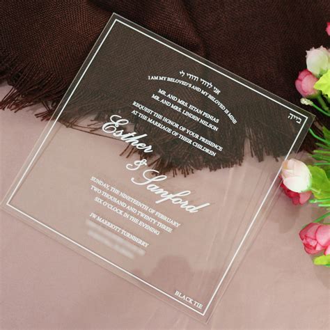 6x6 Inches Square Transparent Acrylic Invitation White Foil Diy Clear