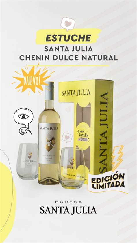 Santa Julia Chenin Dulce Natural 750cc Con 2 Vasos Estuche El