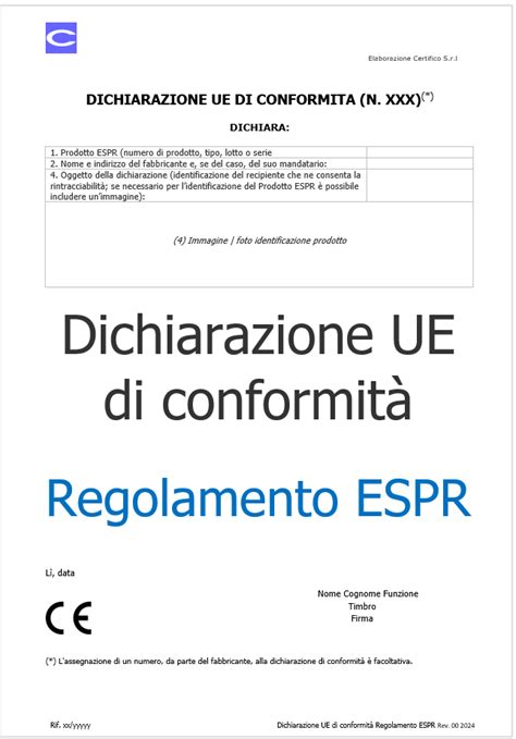 Dichiarazione UE di conformità Regolamento ESPR Certifico Srl