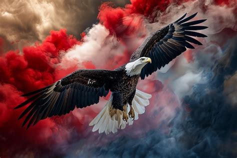 Premium Photo Soaring Bald Eagle With American Flag Background