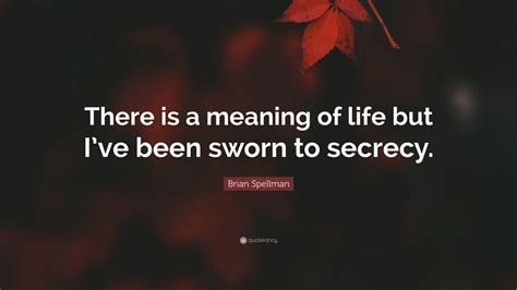 Brian Spellman Quote: “There is a meaning of life but I’ve been sworn ...