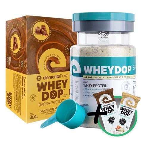 Kit Wheydop 3W Whey Protein 900g Barra Proteica Wheydop Elemento Puro