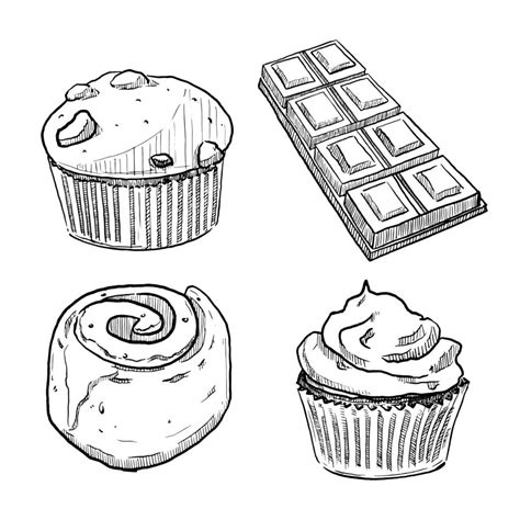 Set Of Sketch And Hand Drawn Sweet Dessert Menu Muffin Chocolate Bar