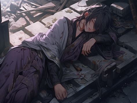 Premium Photo | Anime character laying on a platform with a broken arm ...