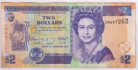 Belize 2 Dollars 2014 Used Currency Note Kb Coins And Currencies