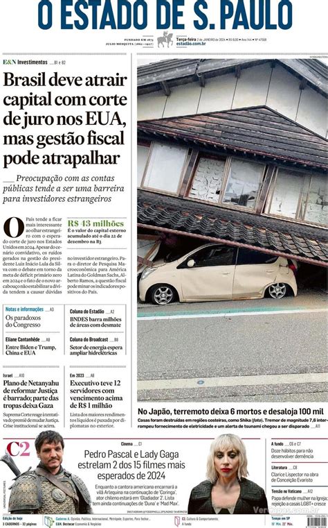 Capa Estadão Edição Terça 2 de Janeiro de 2024