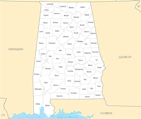 Printable Alabama County Map