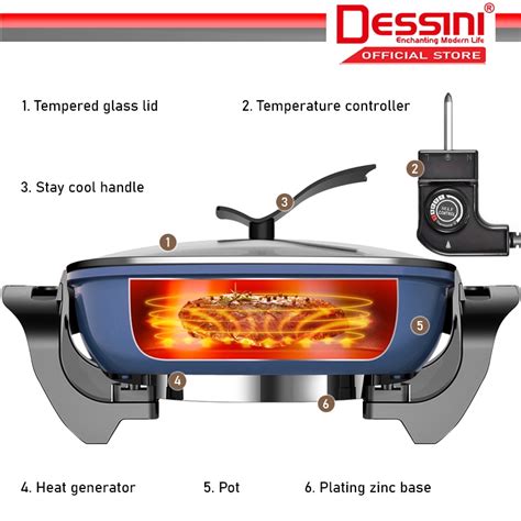 Dessini Italy Electric Cooker Steamboat Hot Pot Casserole Non Stick Frying Wok Pan Rice Cooker