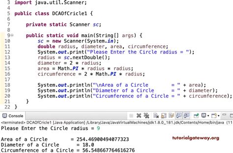 Java Program to find Diameter, Circumference, and Area of a Circle