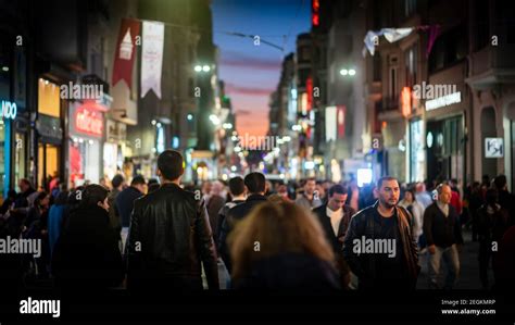 Istanbul Turkey November Crowd People Walking In Istiklal