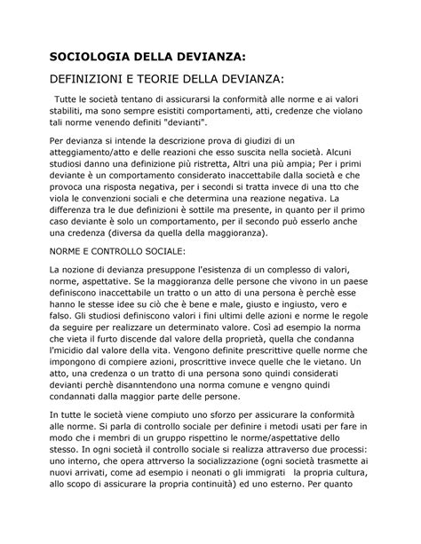 Appunti Di Sociologia Della Devianza Sociologia Della Devianza