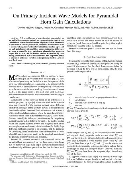 Pdf On Primary Incident Wave Models For Pyramidal Horn Gain