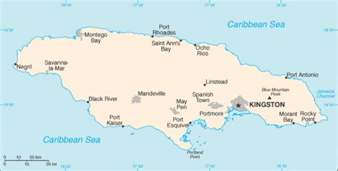 Jamaica map. Terrain, area and outline maps of Jamaica. | CountryReports - CountryReports