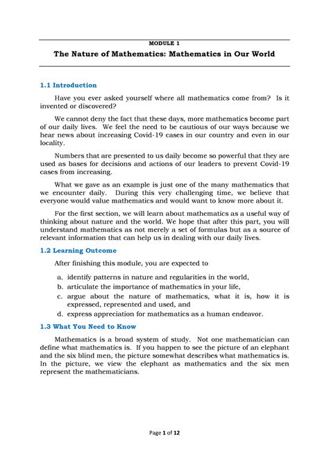 Gec Module Mathematics In The Modern World Module The Nature