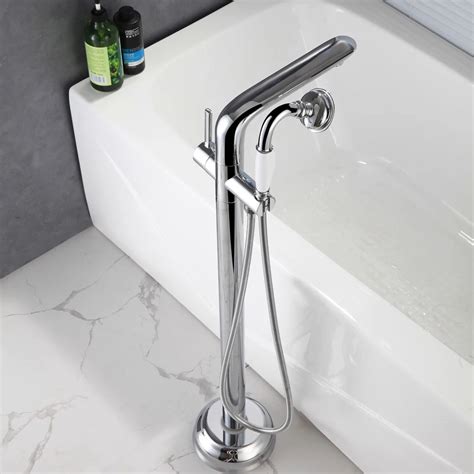 Luxury Bath Tub Sink Faucet Floor Mounted Chrome Waterfall Bathtub Mixers Free Standing Hot And