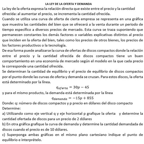 Solved La Ley De La Oferta Y Demanda La Ley De La Oferta Expresa La