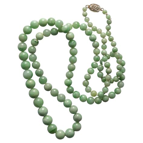 Jade Necklace circa 1930s Variegated Green Certified Untreated at