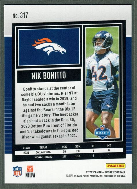 Score Nik Bonitto Rookie Card Broncos Rc Qty Ebay