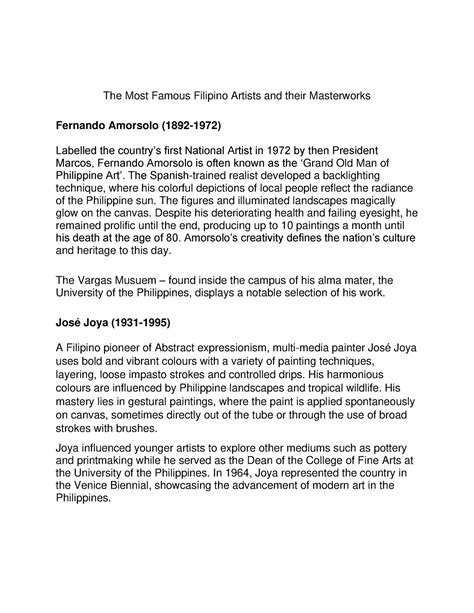 The Most Famous Filipino Artists And Their Masterworks The Spanish