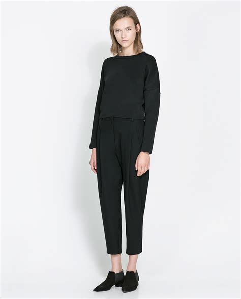 Zara Cropped Loose Sweater In Black Lyst